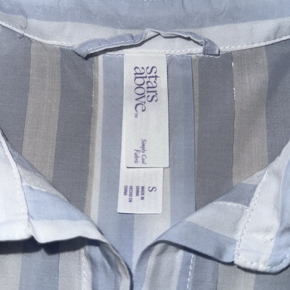 Stars Above Simply Cool Blue Striped Button-Up Sleep Shirt Satin Trim Sz S - Picture 6 of 12